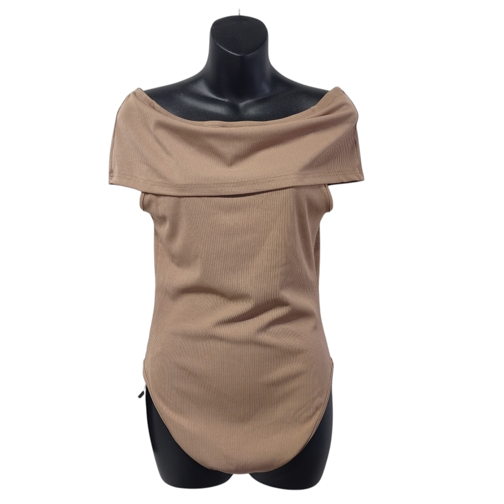 Yozy Women's Brown Off The Shoulder RIb Knit Sleeveless Bodysuit Size Medium NWT